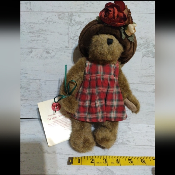 Plaid Dress Teddy Bear with Floral Hat Vintage Boys'd Bears Lizzie Wishkabibble - Picture 10 of 10